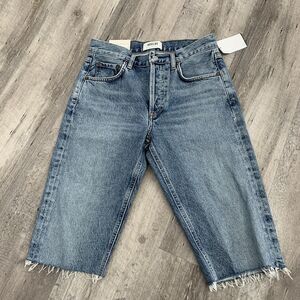 AGOLDE Shorts Sz 24 Carrie Longer Slim Denim Cutoffs Mid Rise Button Fly NEW